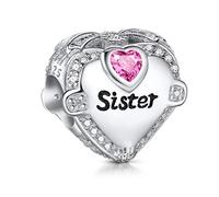 NINGAN I Love Sister Charms para pulseras Pandora Charms, cuentas de plata de ley 925 en oro rosa para pulseras y collares, regalo de feliz cumpleaños de San Valentín para mujer, esposa, mamá