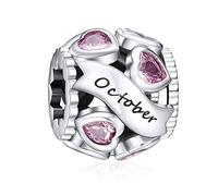 NINGAN octubre piedra del zodíaco Abalorios Charms Colgantes de encanto de Cuentas Plata de Ley 925 con Compatible con Pulsera Pandora & Europeo
