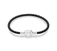 NINGAN Pulsera de cuero para mujeres y niñas, compatible con Pandora de plata de ley con cierre a presión, para el día de la madre, cumpleaños, regalo de joyería, 7.1in/18cm, Plata, Plata