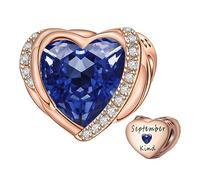 NINGAN Rosa De Oro Septiembre Piedra De Nacimiento Dama Encanto Pulsera, Alas De áNgel 925 Colgante De Cuentas De Amor De Plata Esterlina Tallado AmbicióN, CumpleañOs De La NiñA
