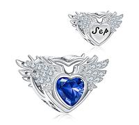 NINGAN septiembre Corazón Alas piedra del zodíaco Abalorios Charms Colgantes de encanto de Cuentas Plata de Ley 925 con Compatible con Pulsera Pandora & Europeo