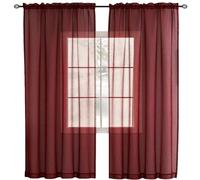 NINGBAI 2 Unidades Cortinas Salon 105 x 250 cm para Ventanas Visillos, Cortina Cocina Modernas Translucidas. Cortinas de Lino Visillos Cortas para Dos Puertas de Balcón, Vino Tinto