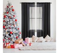 NINGBAI 2 Unidades Cortinas Salon 50 x 250 cm para Ventanas Visillos, Cortina Cocina Modernas Translucidas. Cortinas de Lino Translúcido de Dos Piezas para Dos Puertas de Balcón, Negro