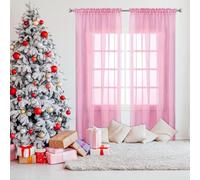 NINGBAI 2 Unidades Cortinas Salon 50 x 250 cm para Ventanas Visillos, Cortina Cocina Modernas Translucidas. Cortinas de Lino Translúcido de Dos Piezas para Dos Puertas de Balcón, Rosa
