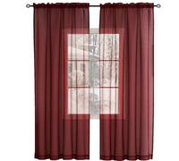 NINGBAI Cortina Corta Ventana 190 x 250 cm para Ventanas Visillos, Cortina Cocina Modernas Translucidas. Cortinas de Lino Cortinas y Visillos Translucidas para Ventanas Habitacion, Vino Tinto