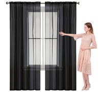 NINGBAI Cortina Corta Ventana 245 x 190 cm para Ventanas Visillos, Cortina Cocina Modernas Translucidas. Cortinas de Lino Visillos Salón 2 Piezas para Habitacion Comedor, Negro