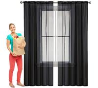 NINGBAI Cortina Corta Ventana 85 x 190 cm para Ventanas Visillos, Cortina Cocina Modernas Translucidas. Cortinas de Lino Cortinas Dormitorio Visillos para Habitacion Comedor, Negro