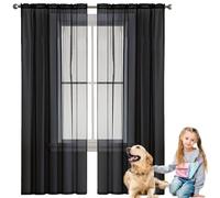 NINGBAI Juego de Cortinas de Lino 65 x 110 cm para Ventanas Visillos, Cortina Cocina Modernas Translucidas. Cortinas de Lino Visillos Cortas para Dos Puertas de Balcón, Negro