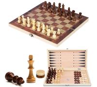 NINGESHOP Juego De Ajedrez 3 En 1 de Madera, Ajedrez Madera Juego de Ajedrez Backgammon Damas, Juego de Ajedrez de Viaje, Plegable Portátil Tablero Ajedrez, Chess Board para Niños Adulto Fiesta Viaje