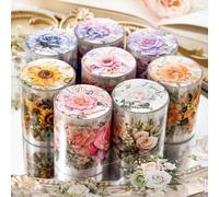 Ningmo Pegatinas para álbumes de recortes, 8 rollos de calcomanías florales, PET transparente, rosas, hortensias, girasoles, margaritas, lavanda, tulipanes, impermeables, duraderas, ideales para