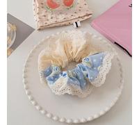 NingPower Gomas Del Pelo Con Empalme De Encaje 2 Piezas, Soportes Para Cola De Caballo Elásticos Cabello Para Mujer, Cintas Para Cabello Grandes Para Cabello Largo,Azul