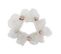NingPower Gomas Del Pelo Con Perlas Rosas 3 Piezas, Soportes Para Cola De Caballo Elásticos Cabello Para Mujer, Diademas De Flores Para Cabello Largo