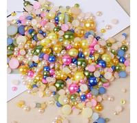NingPower Perlas Artificiales Semicirculares 100g Con Parte Trasera Plana, 3mm A 10mm Tamaños Mixtos, Colores Mixtos Pequeñas Cuentas para Manualidades, Bodas, Arte De Uñas