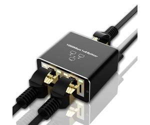 Niniang Divisor Ethernet Negro Divisor Ethernet de Plástico 1 en 2 Salida Adaptador Distribuidor RJ45 Alta Velocidad 1000 Mbps para Routers de Cables Cat5/5E/6/7/8 y Más