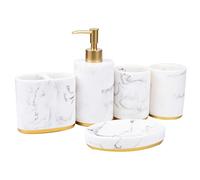 Niniang - Juego de accesorios para sala de 5 piezas, juego de baño, colección con diseño de mármol, bomba dispensadora de jabón, soporte para cepillo de dientes, jabón, jabonera