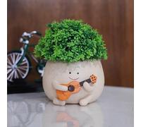NINIPAPA Maceta de cara sonriente para guitarra, con agujeros de drenaje, divertidas macetas pequeñas para suculentas de interior, regalos únicos para los amantes de las plantas