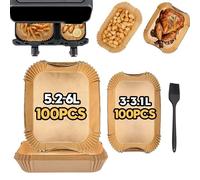 Ninipie 200 forros de papel de horno para freidora de aire Philips Dual Basket 3000 Series 6L/3L, accesorios de papel pergamino desechables para Philips Na350 y Tefal Dual Easy Fry 5.2L/3.1L y