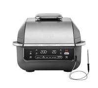 Ninja 5 en 1 Freidora de aire y parrilla de interior, 5 funciones de cocción sin humo, cocina hasta 4 hamburguesas, capacidad de 5,7 l, incluye termómetro digital para carne, negro/plata, EG351EU