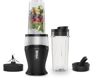 Ninja Batidora delgada de 700 W y batidora, 2 vasos de 470 ml con tapas de boquilla, licuadora personal, hielo triturado y fruta congelada, plata/negro QB3001UKS