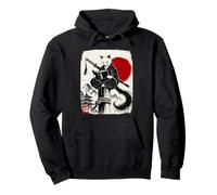 Ninja Cat Reading Book Lover Japanese Sumi-e Art Sudadera con Capucha