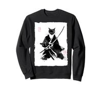 Ninja Cat Samurai Pintura de tinta japonesa Sumi-e Vintage Sudadera