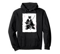 Ninja Cat Samurai Pintura de tinta japonesa Sumi-e Vintage Sudadera con Capucha