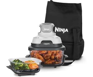 Ninja CRiSpi, Freidora de Aire Portátil 4 en 1, 3,8L y 1,4L, Blanco | Freír con Aire, Asar, Mantener la Temperatura, Dorar, Compacta, 2 Recipientes de Cristal Extraíbles y Tapas, 1700W - FN102EU