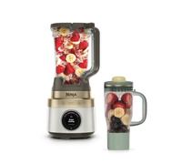 Ninja CrushBOSS Batidora estándar y de vaso portátil 2 en 1, 1200 W, SmoothSense, 3 preajustes inteligentes, jarra XL 2,1 l, vaso de viaje BlendBOSS 710 ml, tritura hielo, marfil y champán, LB301EUWH