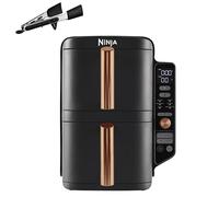 Ninja Double Stack XL Freidora de aire,9,5l, Doble cajón vertical, 4 niveles de cocción, 2cajones y 2rejillas,diseño para ahorrar más espacio,6 funciones de cocción,8 porciones,negro/cobre,SL400EUCP