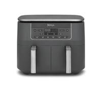 Ninja Freidora de aire con compartimento doble, 2 cajones, 7,6 l, 6 en 1, sin aceite, fríe con aire, gratina, asa, hornea, recalienta, deshidrata, cestas antiadherentes, gris metalizado DZ300EU