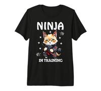 Ninja En Entrenamiento Lindo Gato Artes Marciales Guerrero Ninja Amantes Camiseta Premium