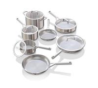 Ninja EverClad C99012 - Juego de utensilios de cocina de acero inoxidable de grado comercial de 12 piezas, ollas y sartenes de tres capas, apto para horno hasta 600 °F, apto para PFAS, compatible con