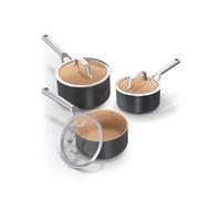 Ninja Extended Life CW9300DE - Juego de 3 cacerolas de cerámica (16, 18 y 20 cm, antiadherente, sin PFAs, PFOA, plomo y cadmio), aptas para inducción, horno hasta 285 °C, terracota y gris