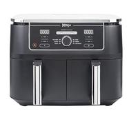 Ninja Foodi Freidora de aire con compartimento doble, 9,6 l, 6 en 1, no usa aceite, Freír con Aire, Max Crisp, Asar, Hornear, Deshidratar, 8 porciones, cestas antiadherentes, en negro, AF400EU