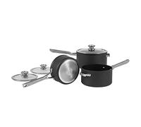 Ninja Foodi ZEROSTICK Juego de 3 cacerolas apilables de 16, 18 y 20 cm con tapa, antiadherentes, aluminio anodizado duro, aptas para lavavajillas, horno y todo tipo de cocinas, en gris, C53000EU