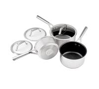 Ninja Foodi ZEROSTICK Juego de 3 cacerolas de 16, 18 y 20 cm, con tapa de vidrio templado, antiadherentes y en acero Inoxidable, aptas para inducción, lavavajillas y horno hasta 260 °C, C63000EU