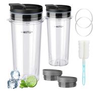 Ninja - Juego de vasos de repuesto para licuadora de 16 onzas con tapas para sorber y popote y tapas para llevar QB3001SS BL660 BL770 BL740 BL810