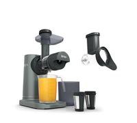 Ninja Licuadora de prensado en frío 3 en 1 con cuchillas, jarra de 700 ml y recipiente de 1,1 l, para hacer zumos y procesar verduras, piezas extraíbles aptas para lavavajillas, gris JC152EU