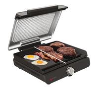 Ninja Sizzle Parrilla y plancha de interior eléctrica, dos placas intercambiables antiadherentes aptas para lavavajillla, bandeja para grasa, control de temperatura y guía de recetas, en gris, GR101EU