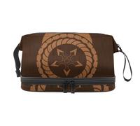 Ninja Star - Neceser de doble capa con emblema de madera para mujeres y niñas, neceser de viaje, bolsa organizadora de maquillaje con compartimento para brochas, multicolor, 27x15x14 cm/10.6x5.9x5.5