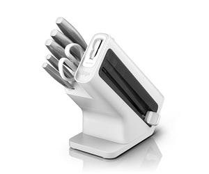 Ninja StaySharp Taco de Cuchillos con Afilador, 6 Piezas, Blanco | Juego de 6 Piezas de Acero Inoxidable, 5 Cuchillos (Chef, Pan, Fileteador, Multiusos y Pelar) y Tijeras - K62006EUWH