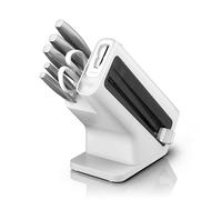 Ninja StaySharp Taco de cuchillos, Juego de 6 piezas en acero inoxidable, Afilador integrado, 5 cuchillos (Chef, para pan, Fileteador, Multiusos y para pelar) y tijeras, Blanco, K62006EUWH