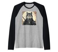 Ninja Wolf Samurai Warrior Katana Japanese Art Anime Camiseta Manga Raglan