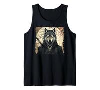Ninja Wolf Samurai Warrior Katana Japanese Art Anime Camiseta sin Mangas