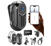 NinjaCam Mini Cámara de Acción 2K con Tarjeta de 64GB, Bodycam con WiFi, Cámara Deportiva con Gran Angular de 120°, Cámara Corporal con Accesorios Multifunción, Cámara para Motocicleta, Vlogging