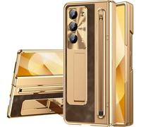 NINKI Funda para Samsung Galaxy Z Fold 6 con soporte para S Pen y S Pen, soporte y protector de pantalla frontal, bisagra, funda de piel galvanizada para Z Fold 6 con soporte y lápiz capacitivo, color