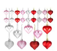 NINMORTH Adornos de corazón para San Valentín para decoración, juego de 24 - 48 unidades, color rosa y plateado, colgante de plástico para aniversario de boda, regalos y amor, 4 cm, 6 cm tamaño (6 cm