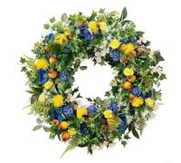 NINMORTH Corona de flores artificiales de plástico de 35 cm para puerta delantera, pared, ventana, decoración de verano (35 cm)