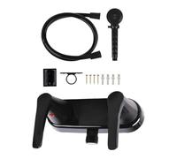 NINMORTH Grifo de ducha para caravanas y campistas con doble control, soporte de pared central de 4 pulgadas, construcción de ABS negro y cobre, desviador a prueba de fugas con pomos HC