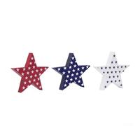 NINMORTH Juego de 3 estrellas de madera, color blanco y azul, 13 cm, decoración patrioica para el 4 de julio Memorial Day decoración de mesa de salón